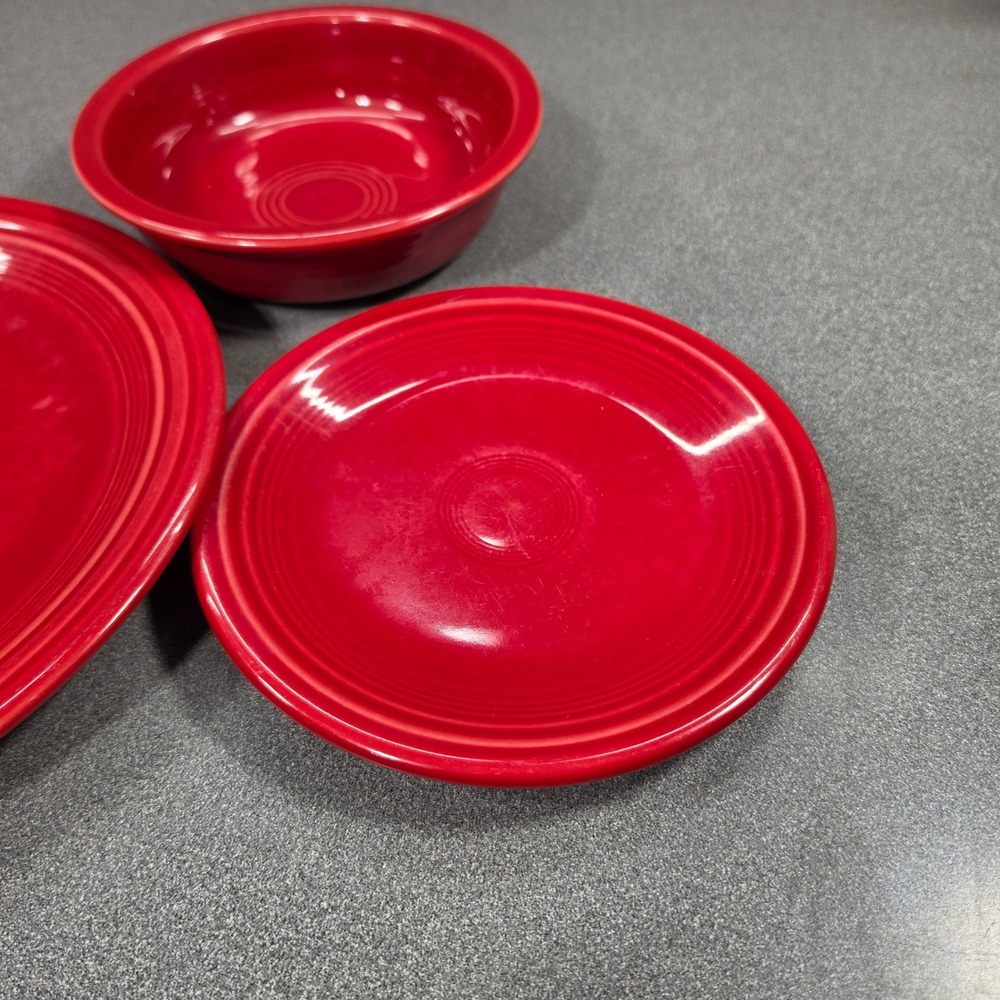 Fiestaware 3pc Place Setting Scarlet Red Ceramic Bowl Plate - Picture 5 of 9